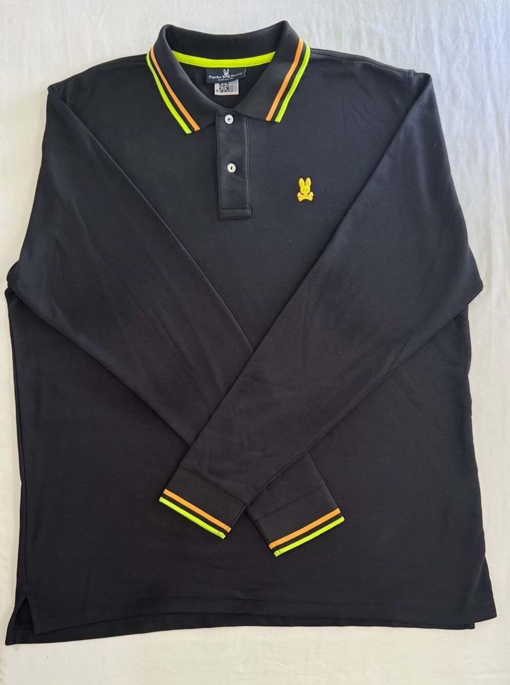 Psycho Bunny Long Sleeve Polo Size 8 Black Cotton